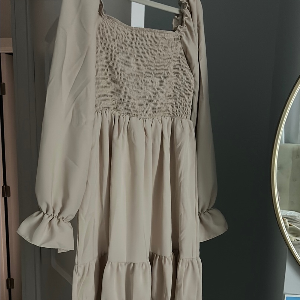 Elegant Beige Smocked Dress SHEIN XS